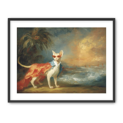 Sunglasses cat at the shore
