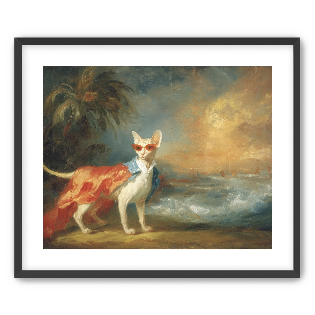 Sunglasses cat at the shore