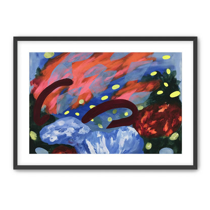 Layered brushstrokes with yellow ovals