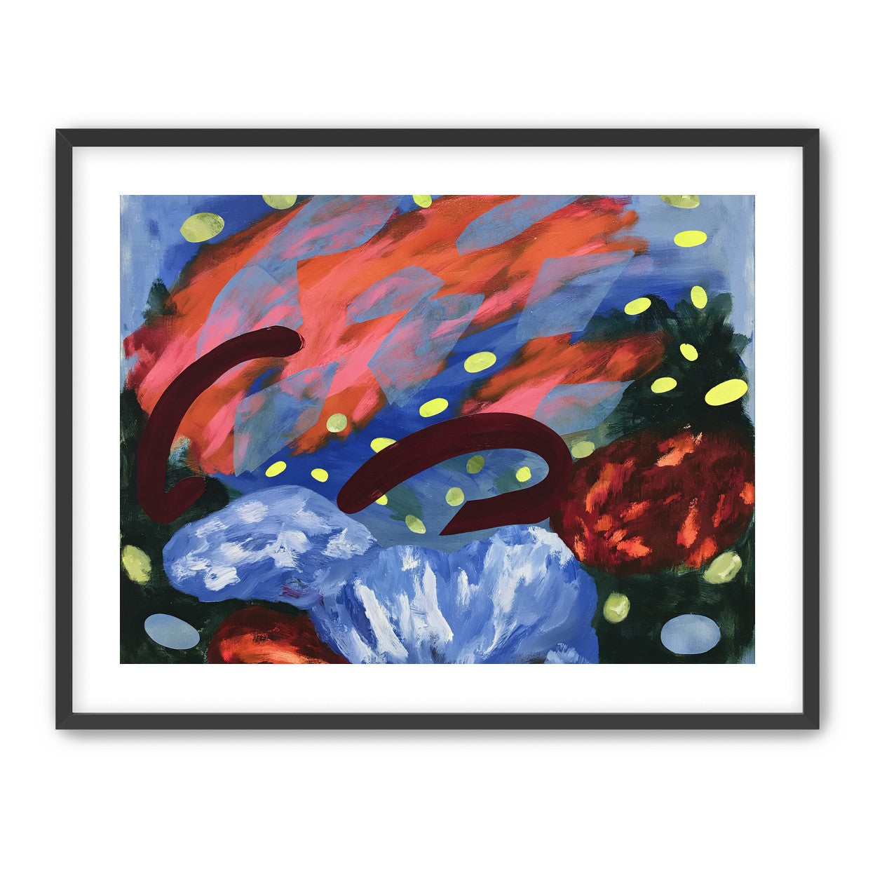Layered brushstrokes with yellow ovals