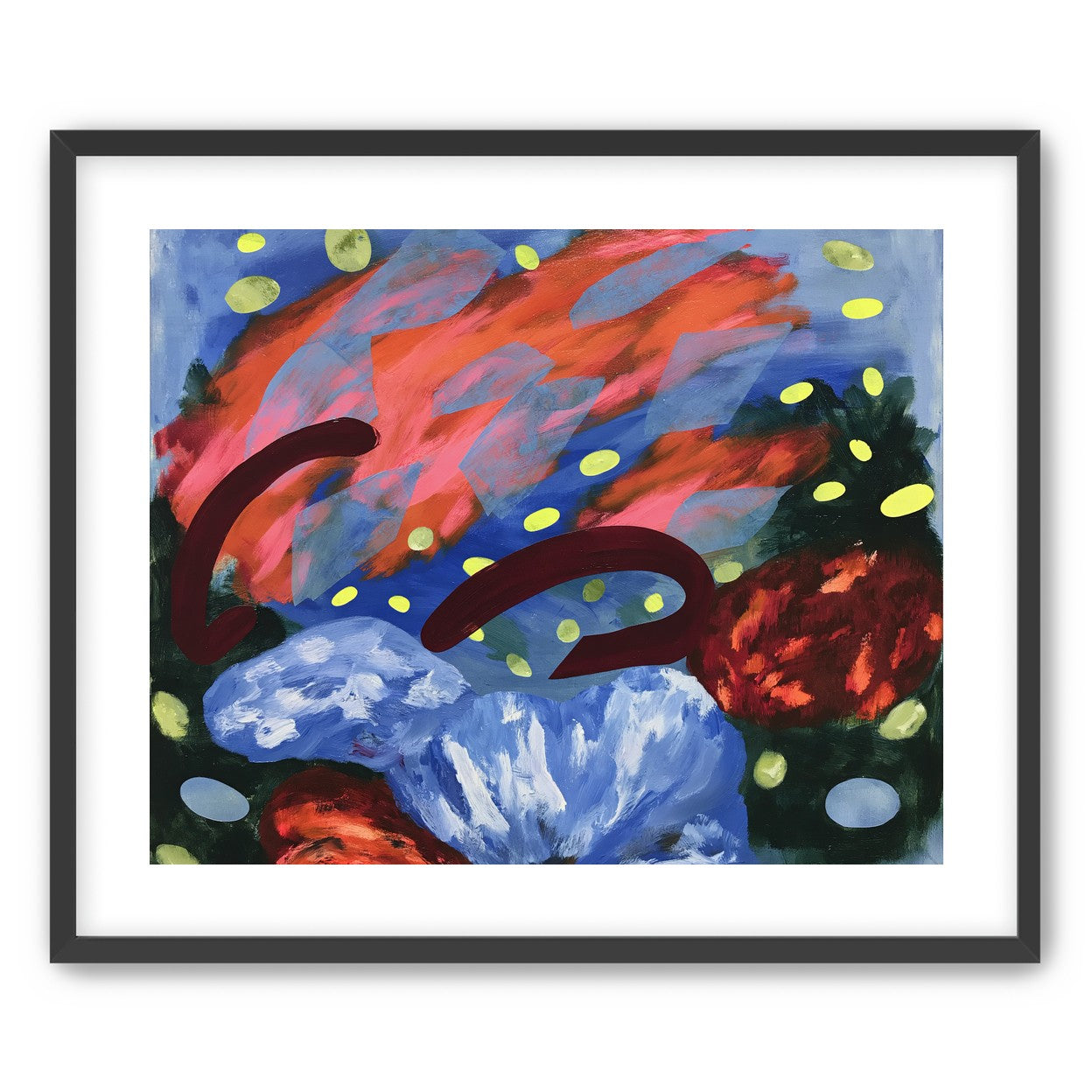 Layered brushstrokes with yellow ovals