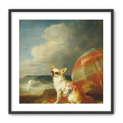 Red shade over seaside dog