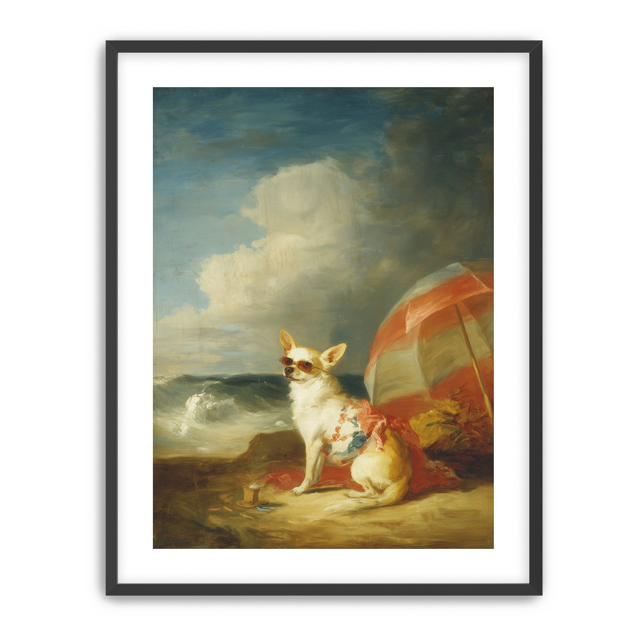 Red shade over seaside dog