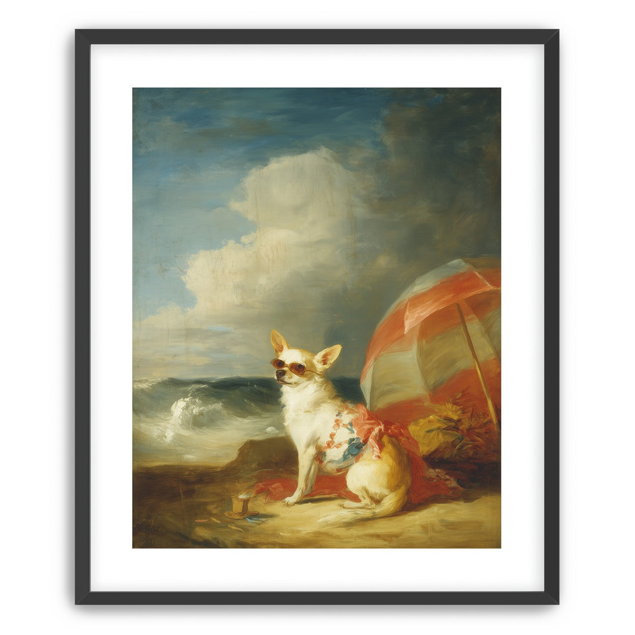 Red shade over seaside dog