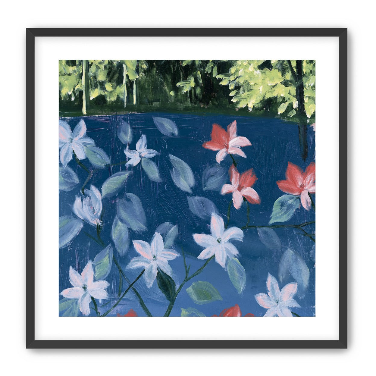 Coral flowers on dark water