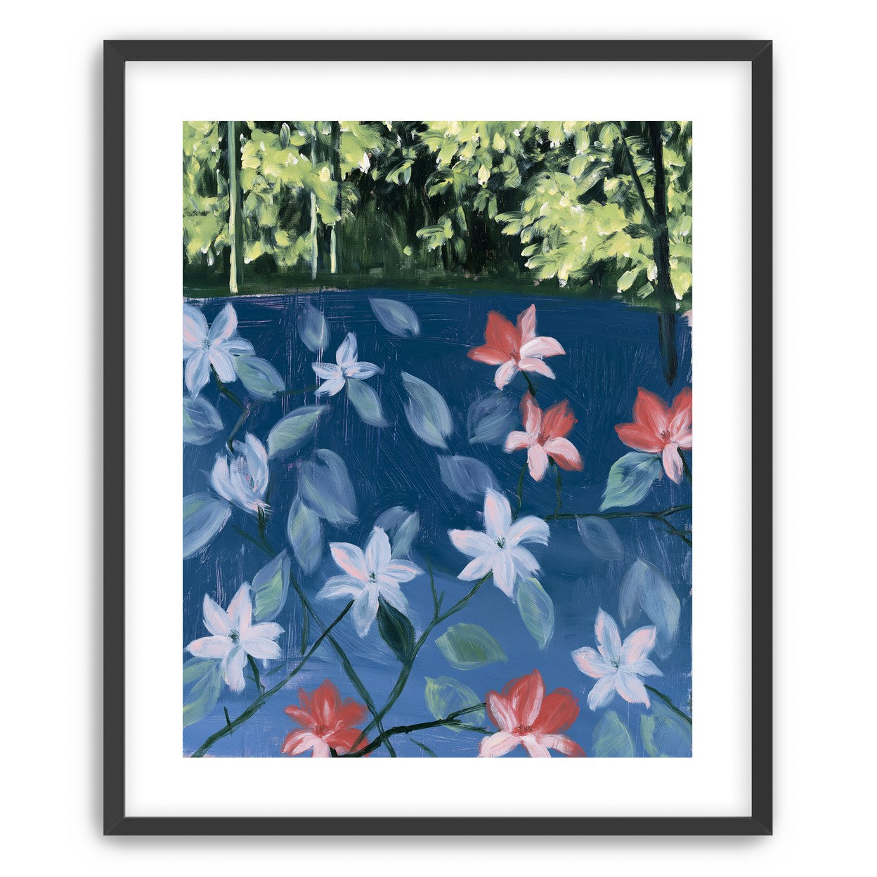 Coral flowers on dark water