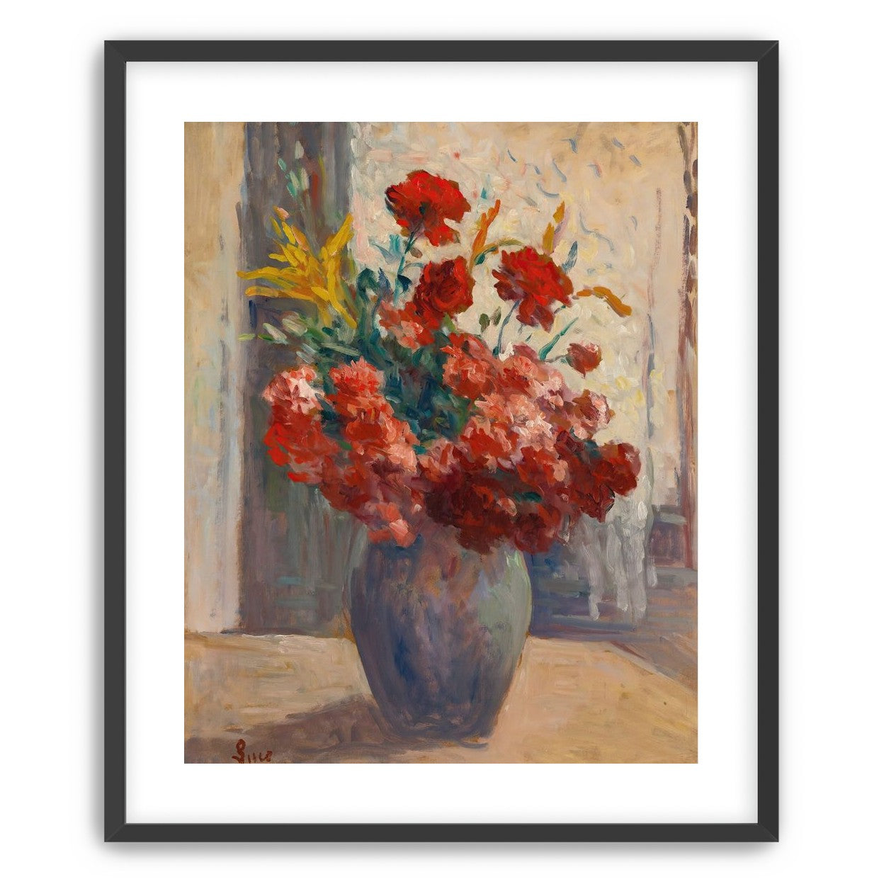 Flowers within a tall vase