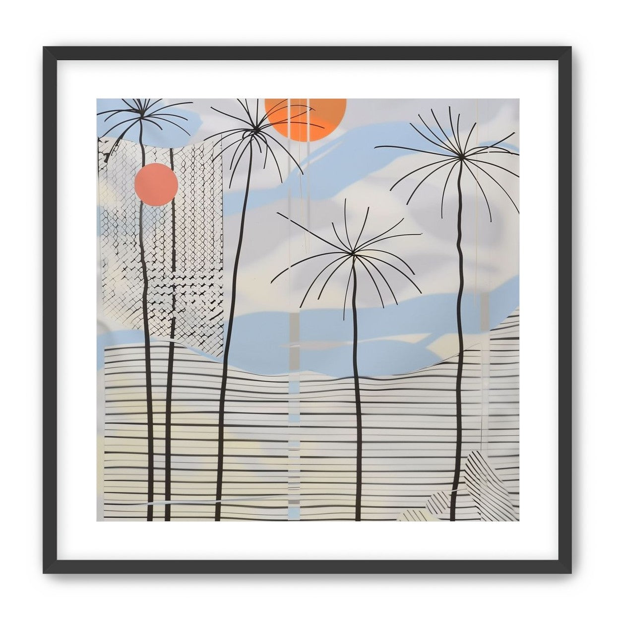 Two suns over striped hills