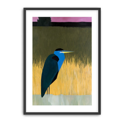 Blue bird in yellow grass