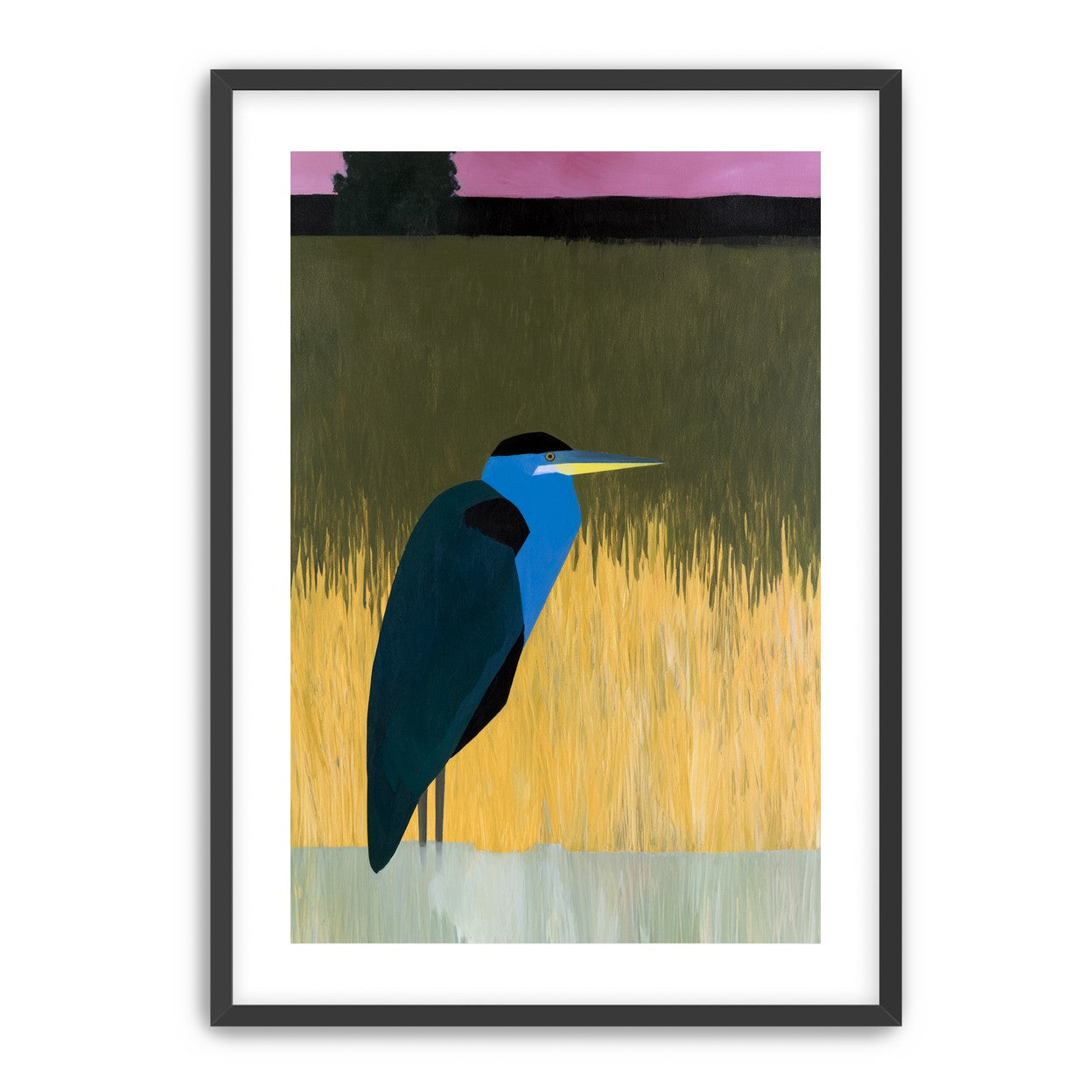 Blue bird in yellow grass