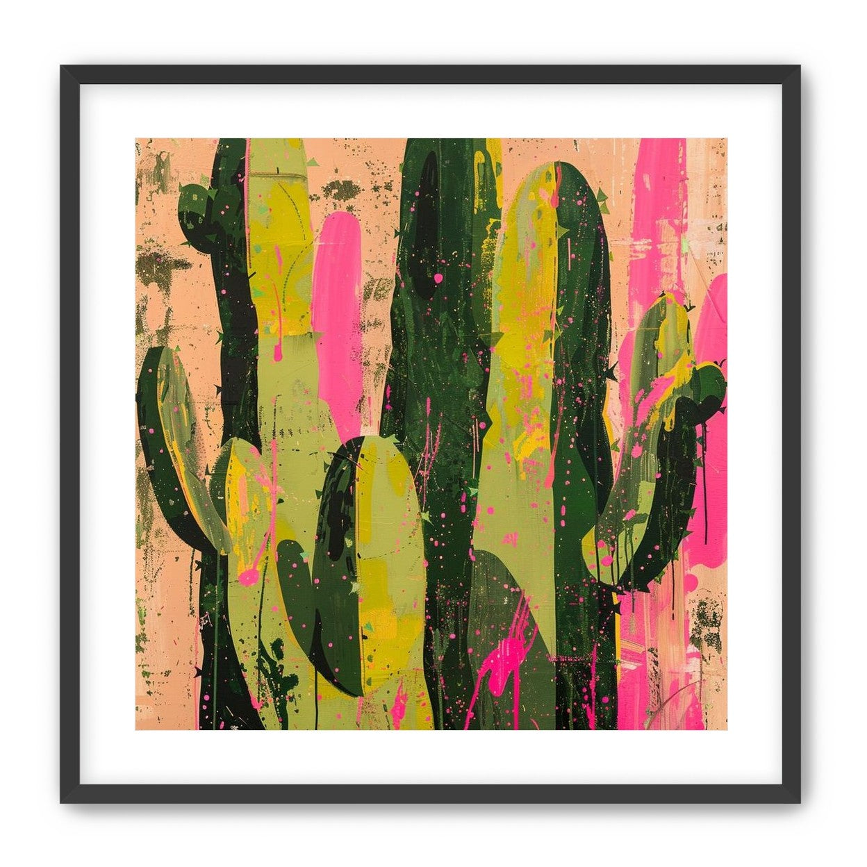Cacti among pink splatters