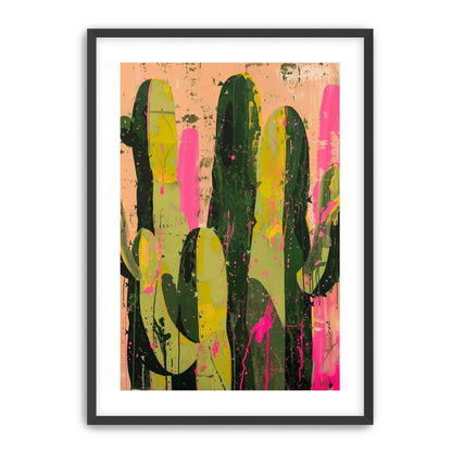 Cacti among pink splatters