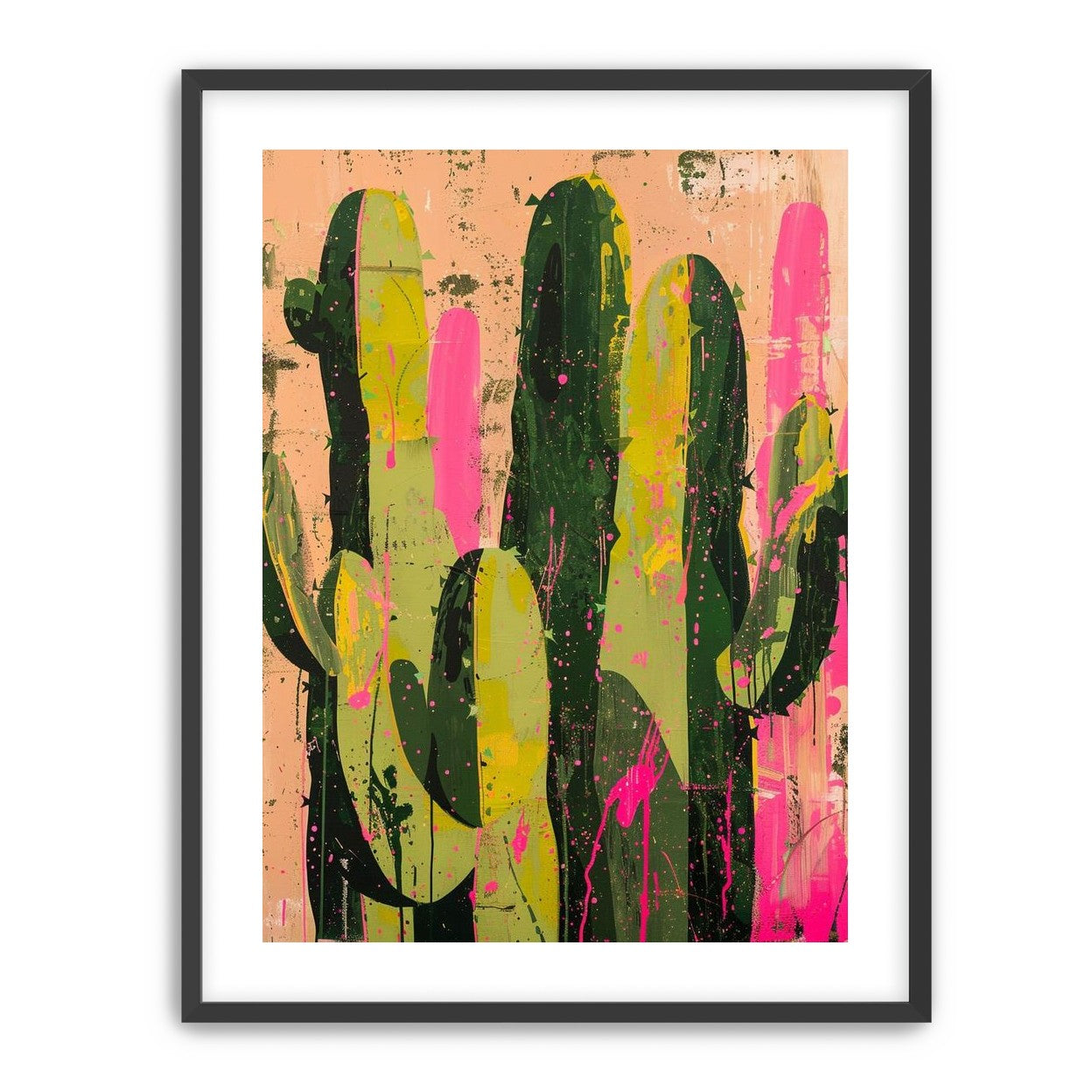Cacti among pink splatters
