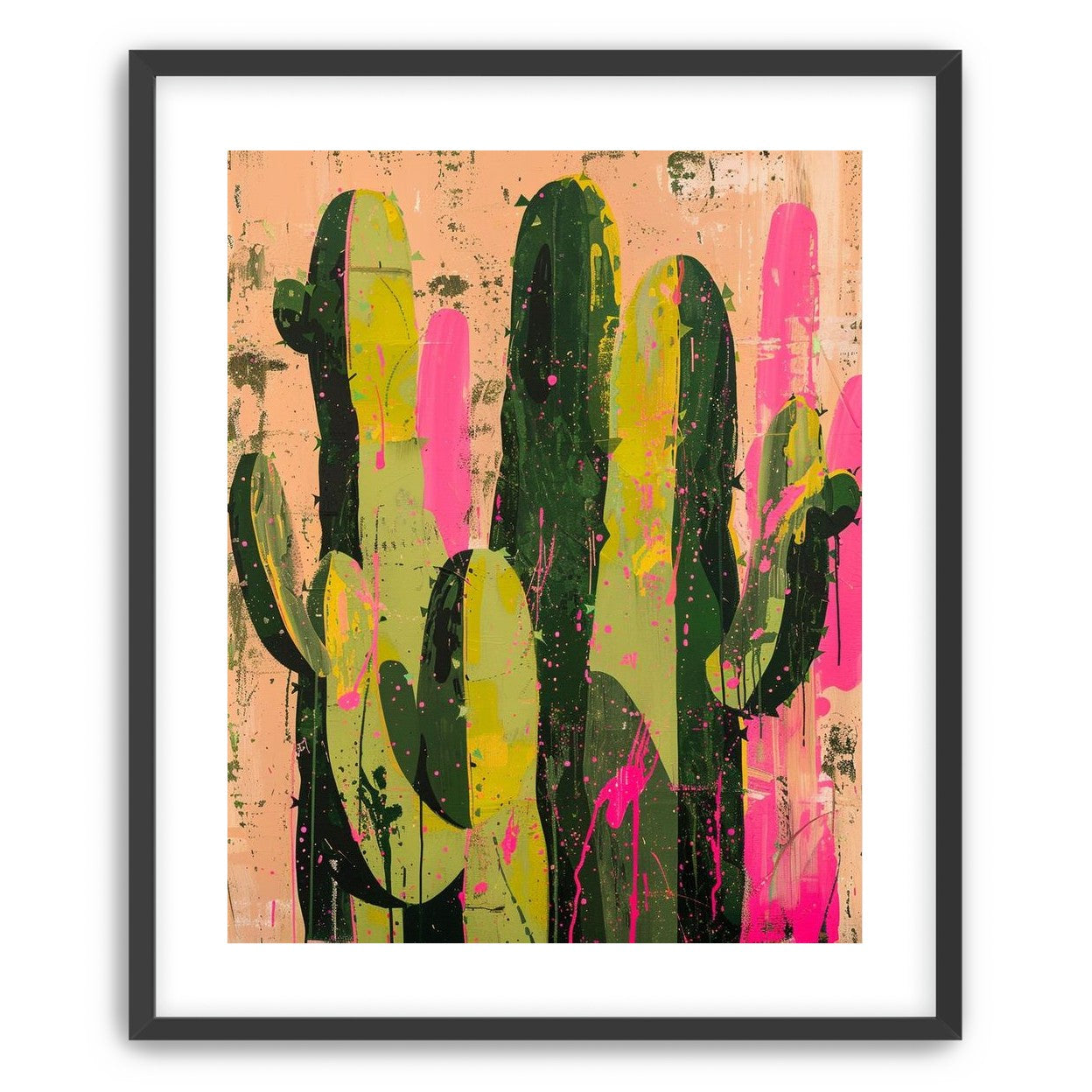 Cacti among pink splatters