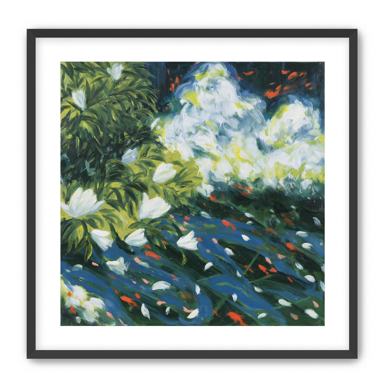 White petals on blue water