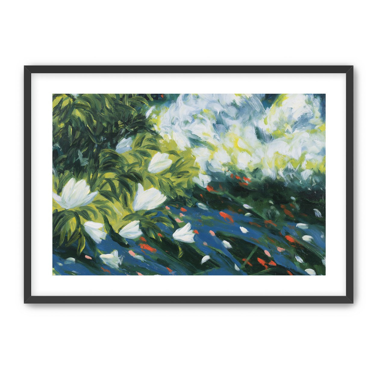 White petals on blue water