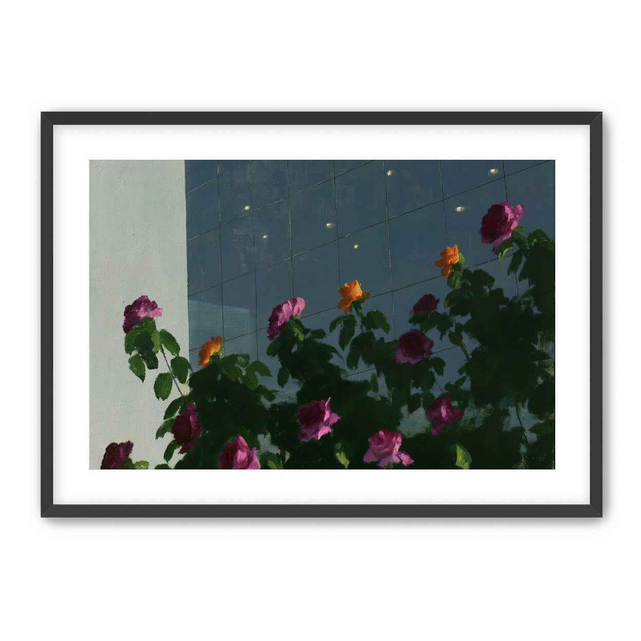 Flowers against the glass tower