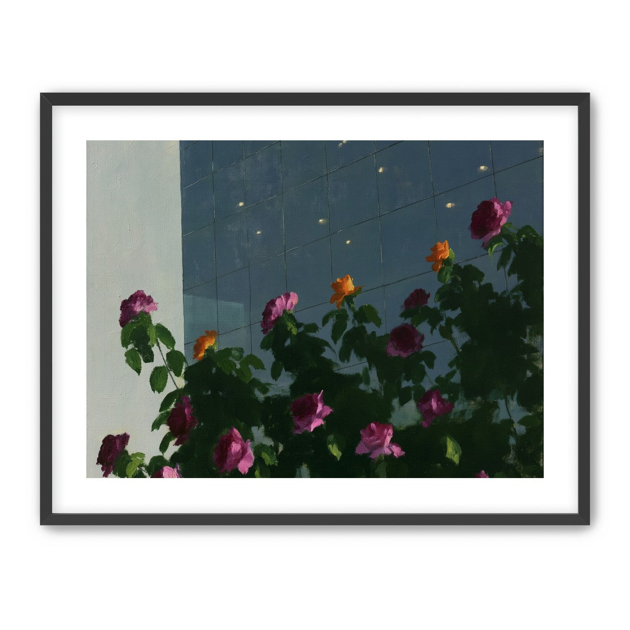 Flowers against the glass tower