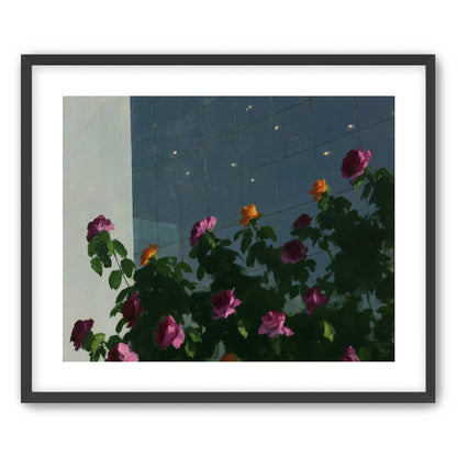 Flowers against the glass tower