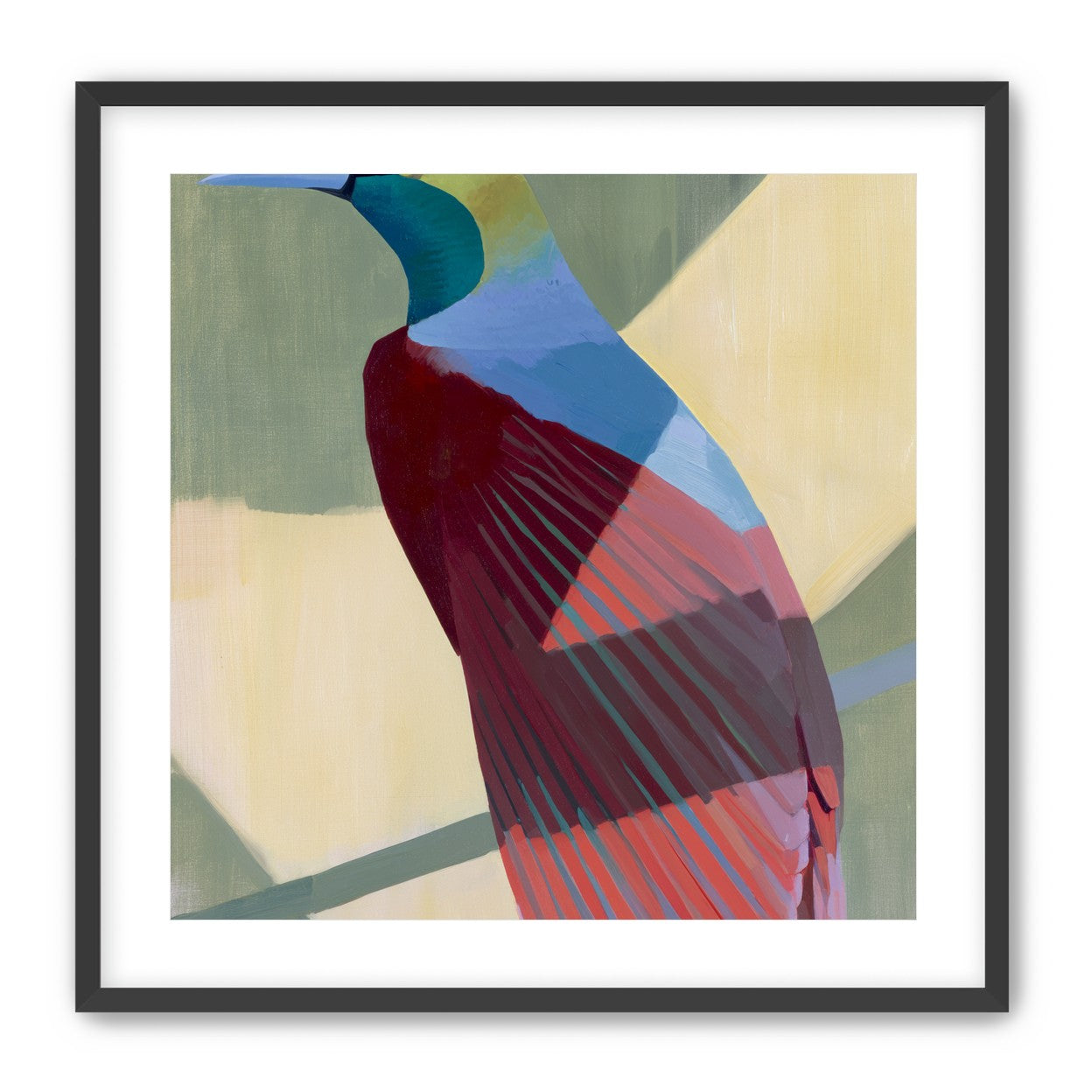Teal throat on maroon wing