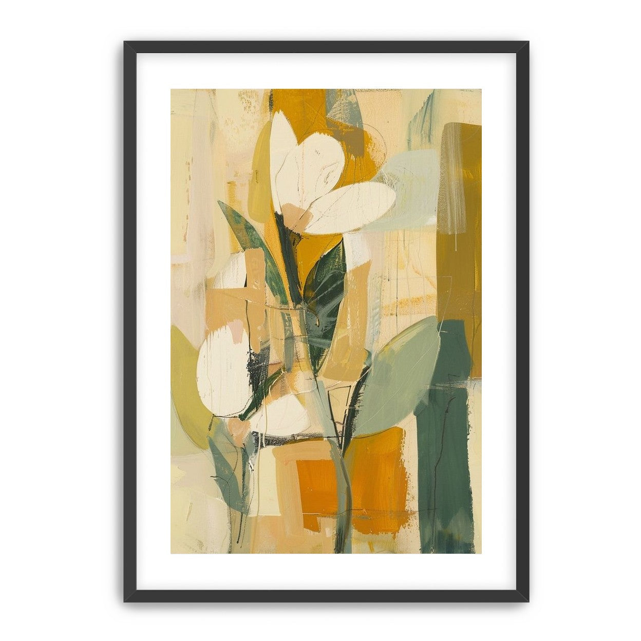 White forms within ochre blocks