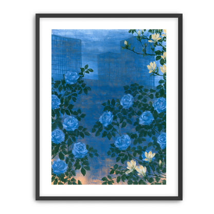 Roses against the blue towers