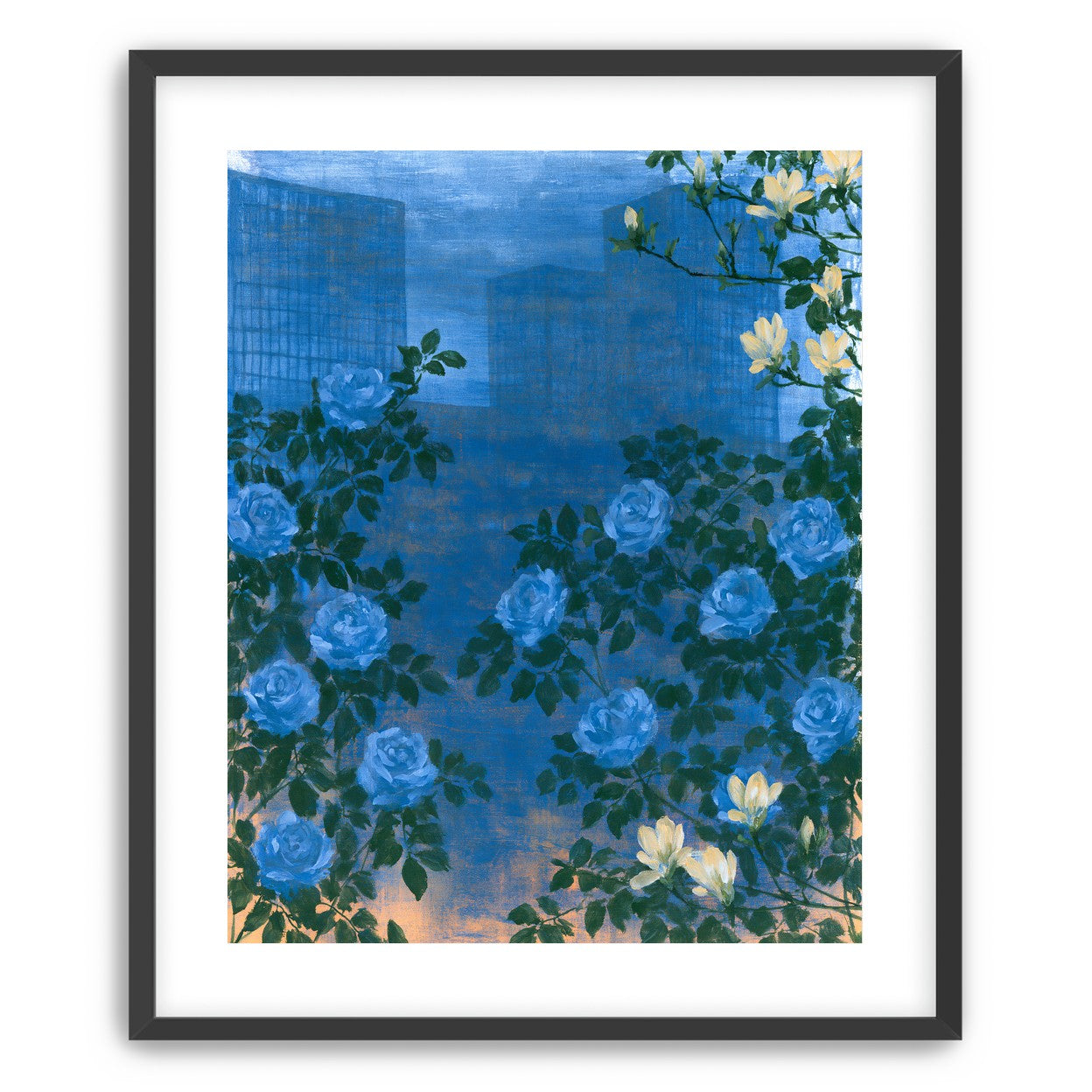 Roses against the blue towers