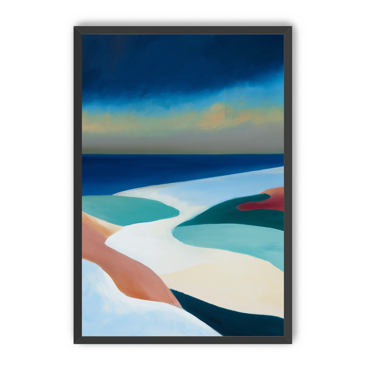 Sandbars under a heavy blue sky