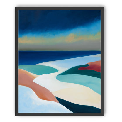 Sandbars under a heavy blue sky