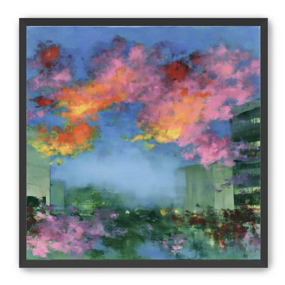Neon clouds over rooftops