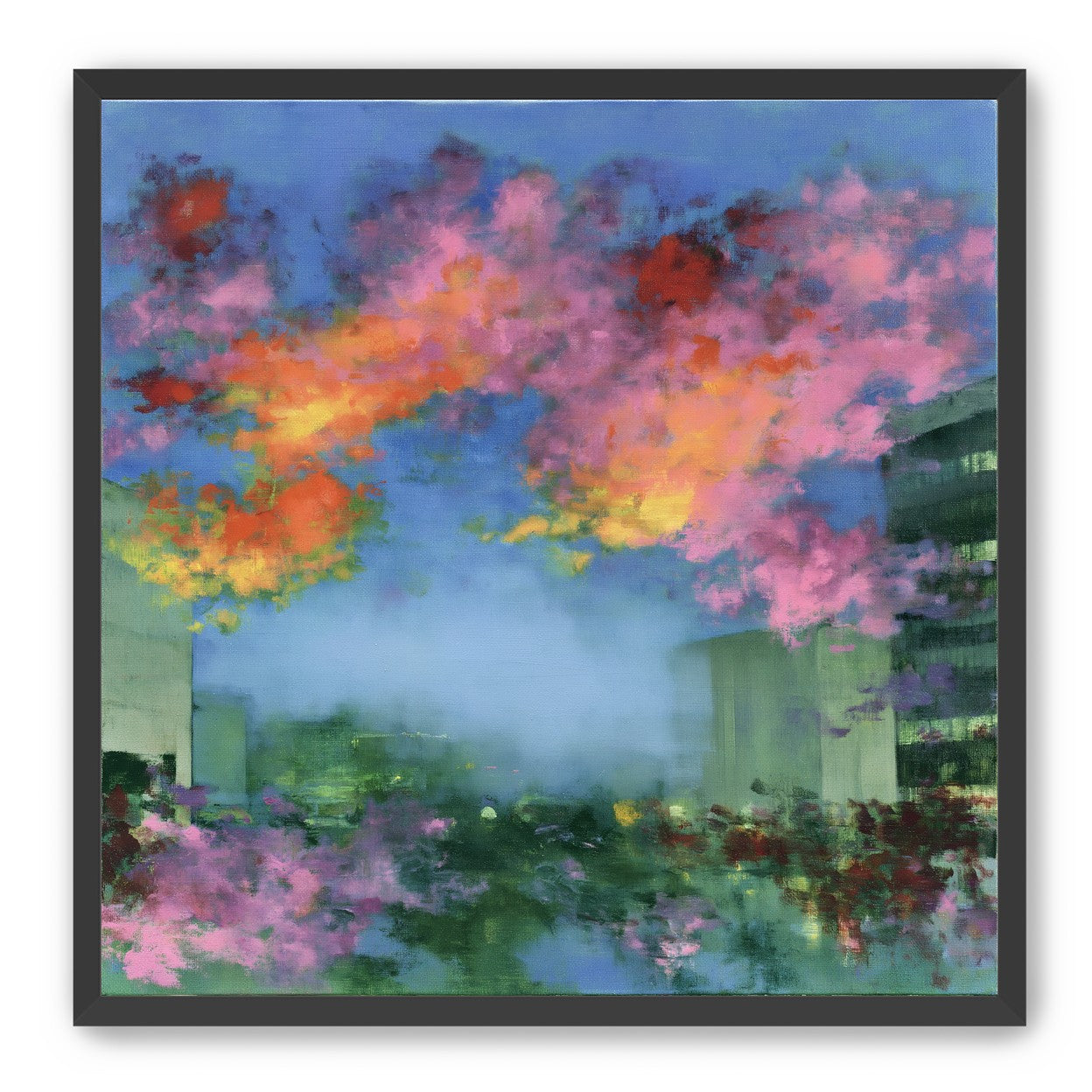 Neon clouds over rooftops