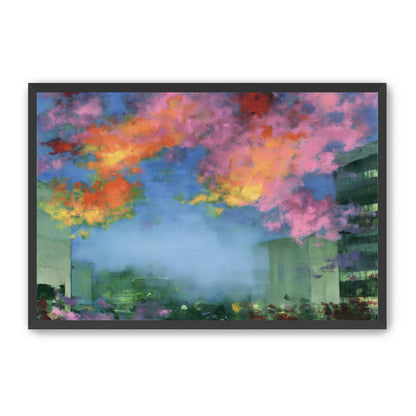 Neon clouds over rooftops