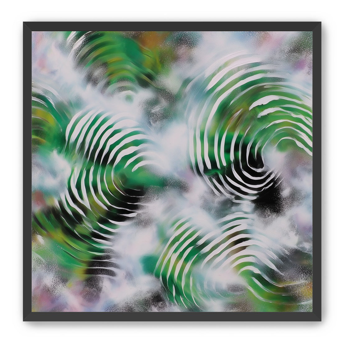 White haze over green spirals