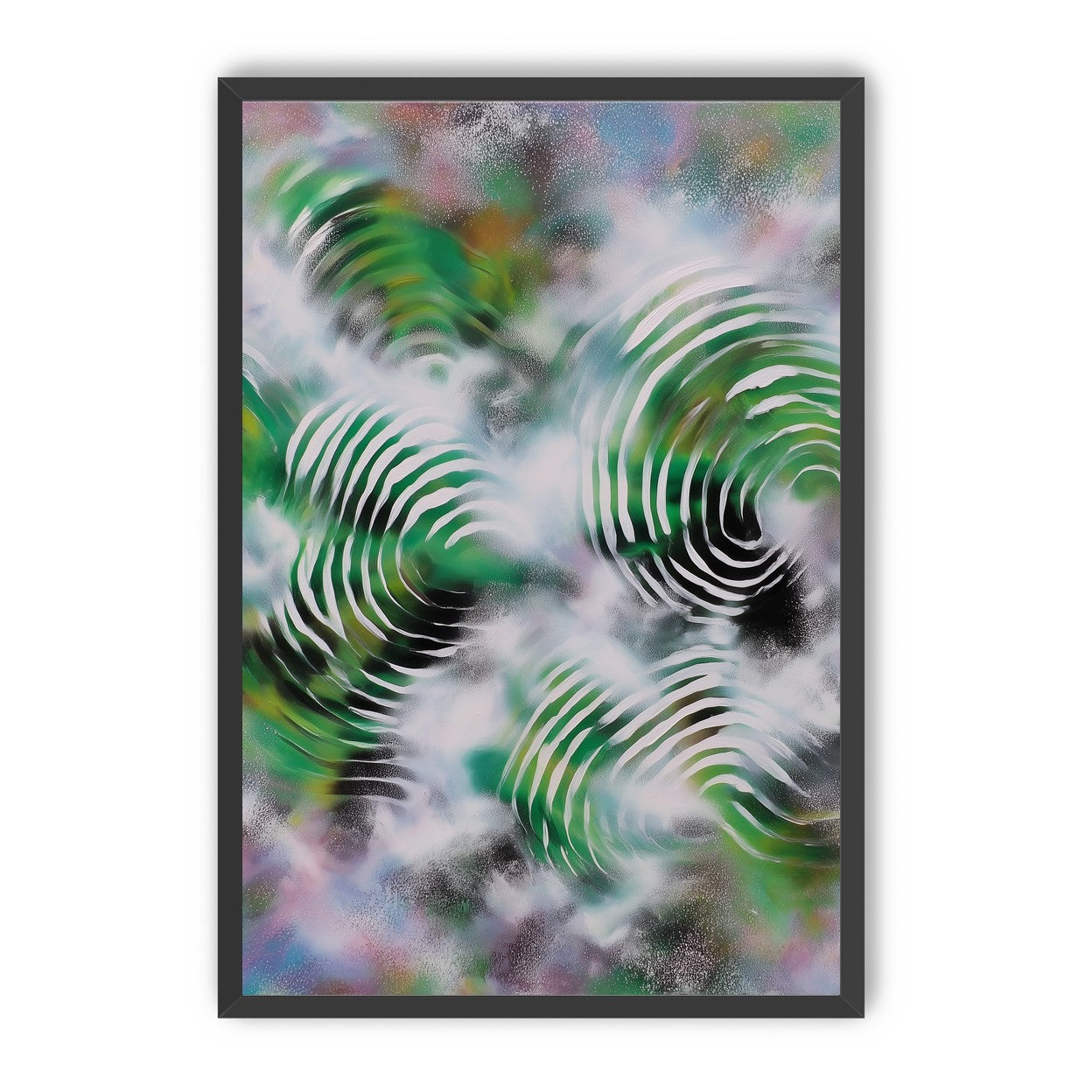 White haze over green spirals