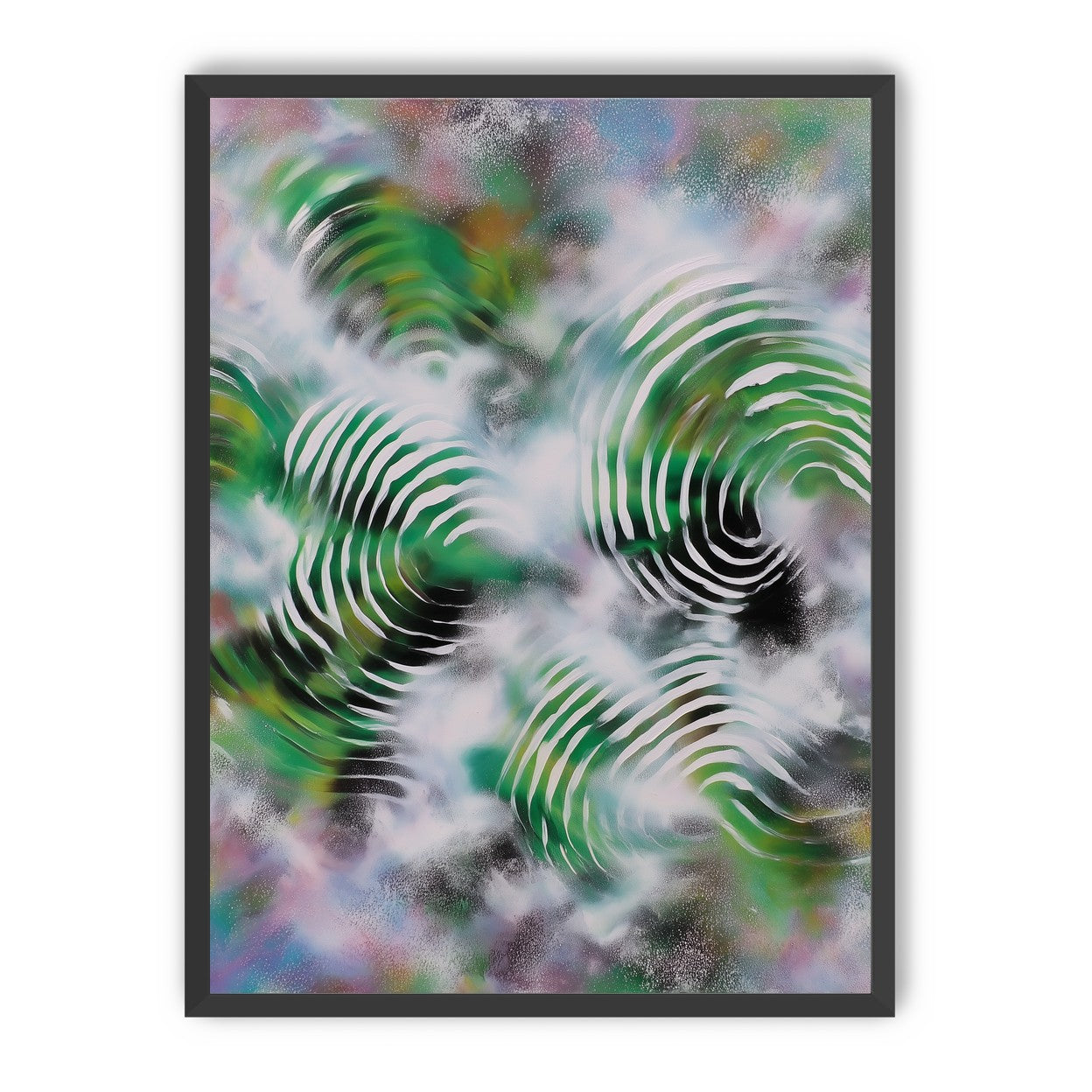 White haze over green spirals
