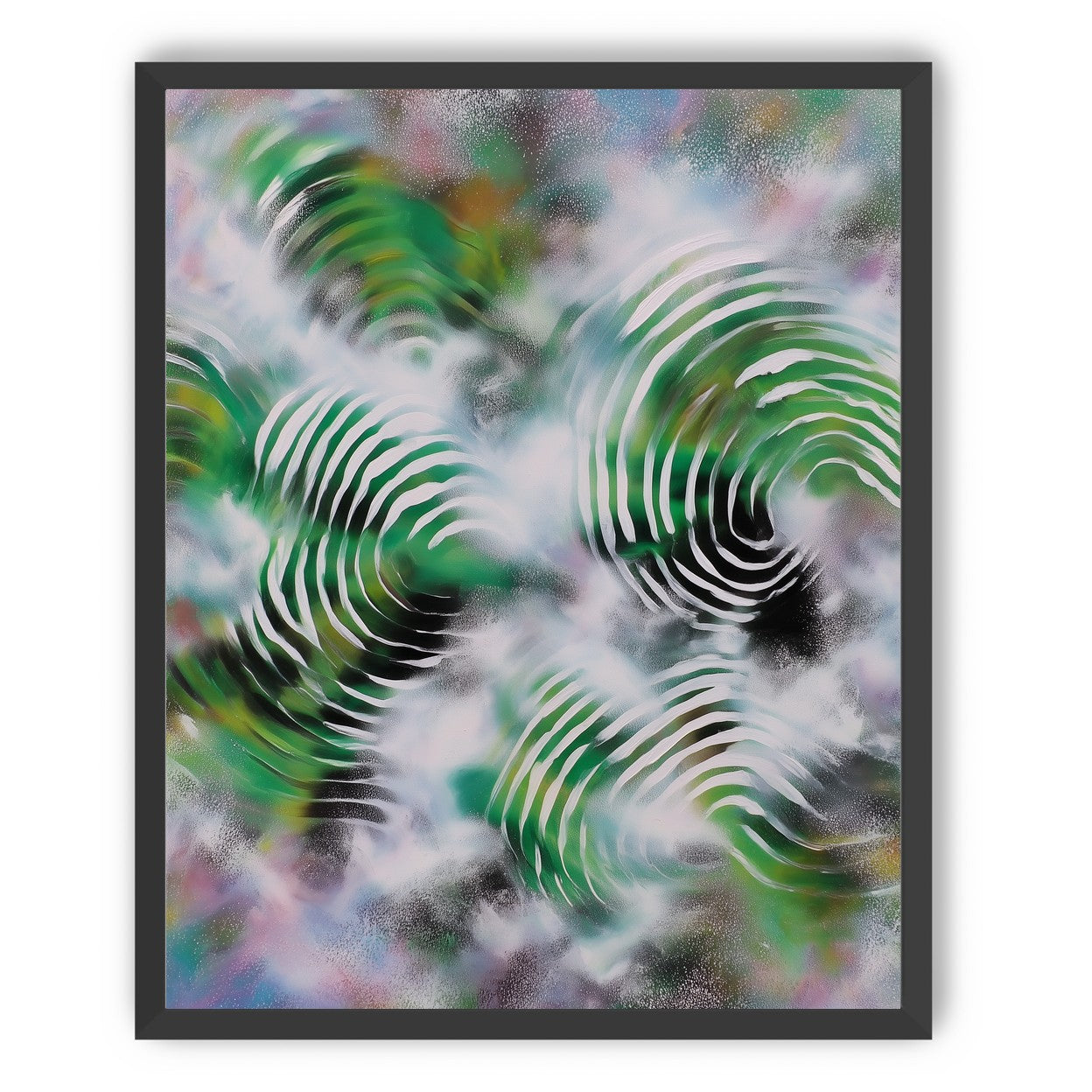 White haze over green spirals