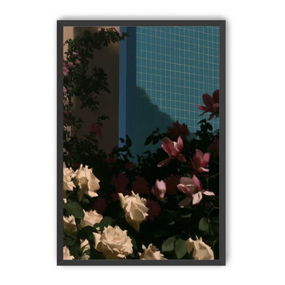 Flowers beneath the tiled wall