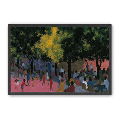 Children playing under trees