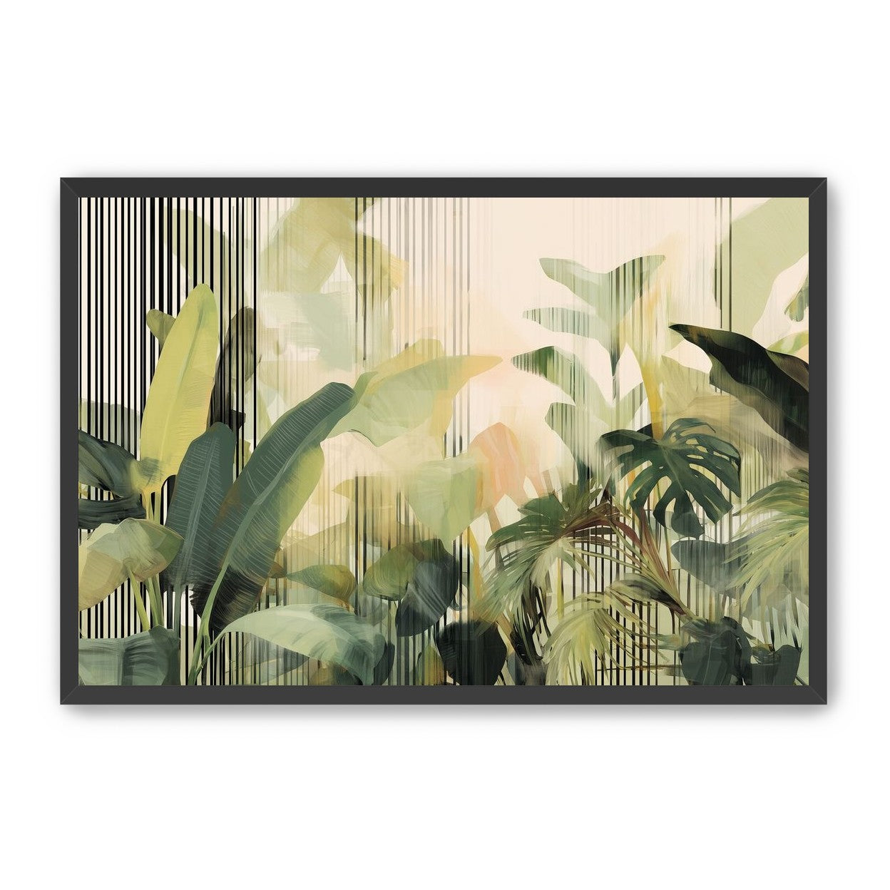 Green leaves in striped light