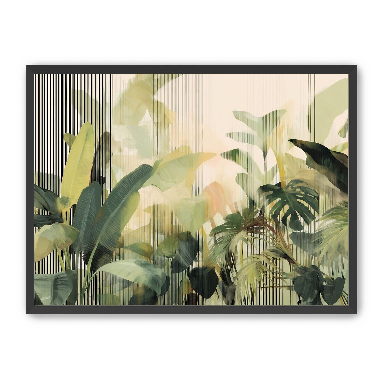 Green leaves in striped light