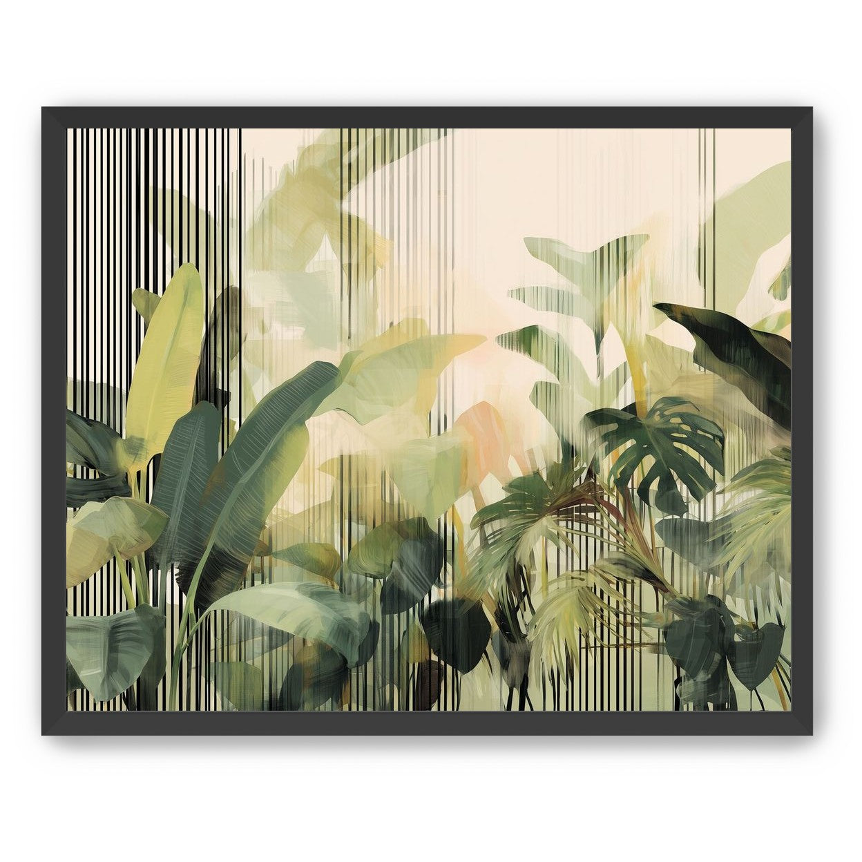Green leaves in striped light