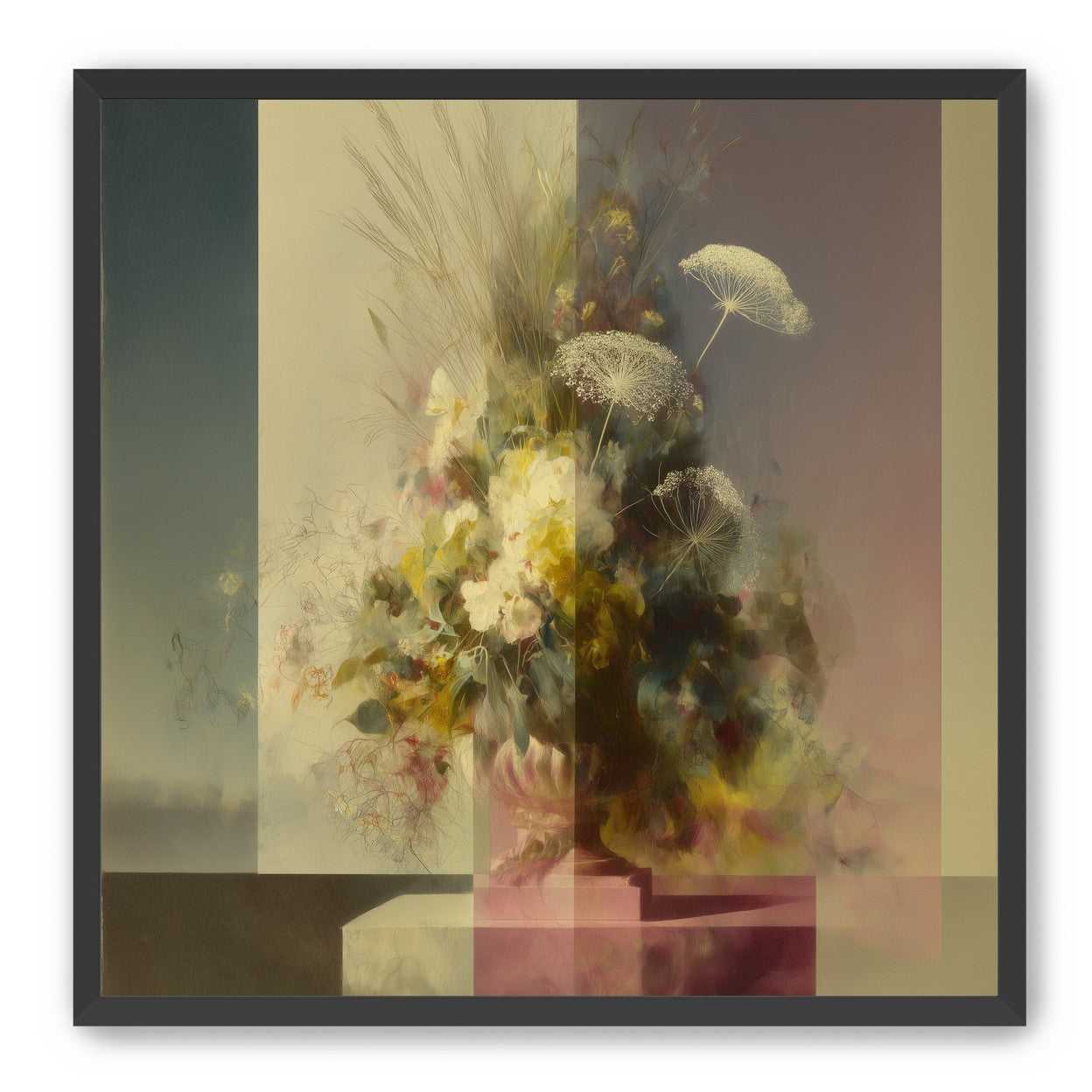 Vase of flowers within panes