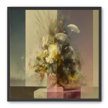 Vase of flowers within panes