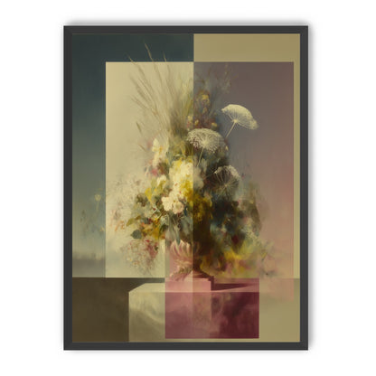 Vase of flowers within panes