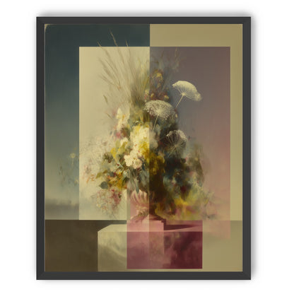Vase of flowers within panes