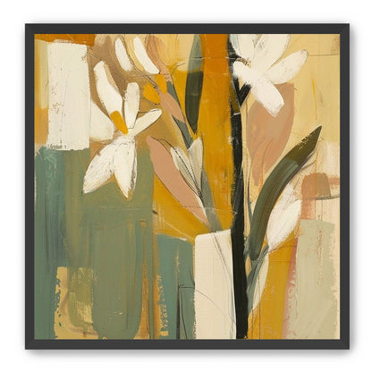 White flowers in ochre blocks