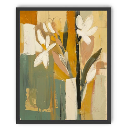 White flowers in ochre blocks