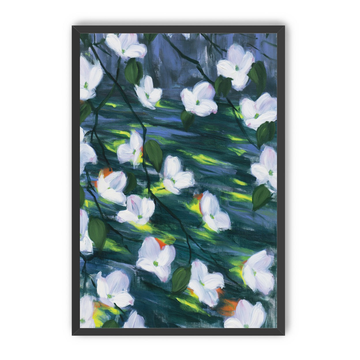 White blossoms on dark water