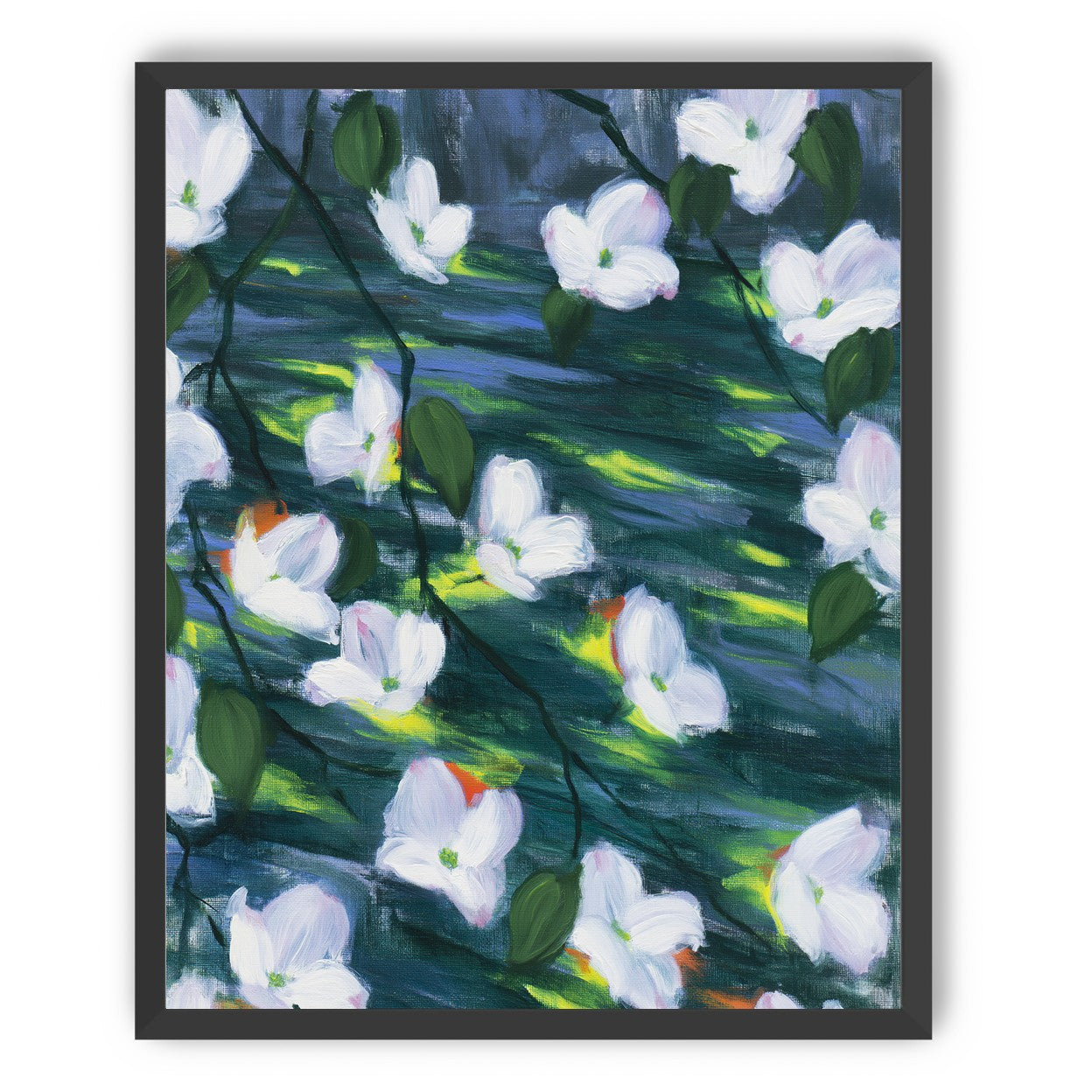 White blossoms on dark water