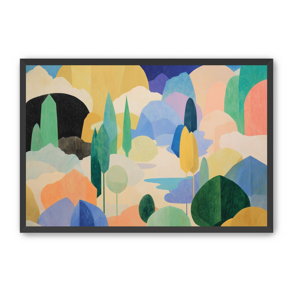 Ponds among pastel hills